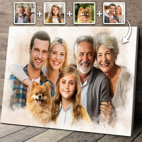 Custom Family Portrait Canvas, Personalized Family Photo Art, Unique Gift for Mom, Dad, Couples, Anniversary, Home Decor