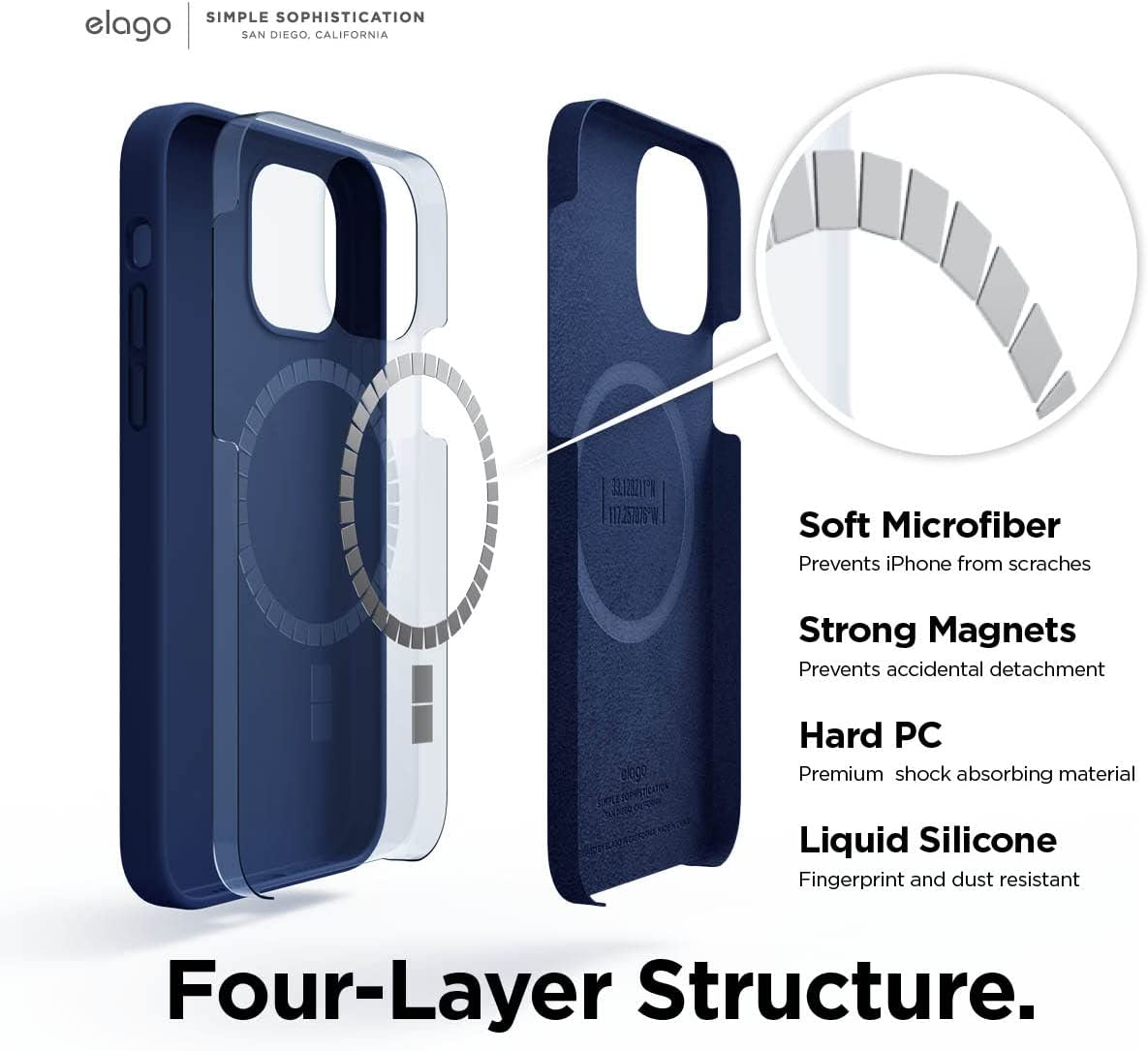elago Magnetic Silicone Case for iPhone 12 and iPhone 12 Pro 6.1 inch - Built-in Magnets, Compatible with All MagSafe Accessories (Navy Blue)
