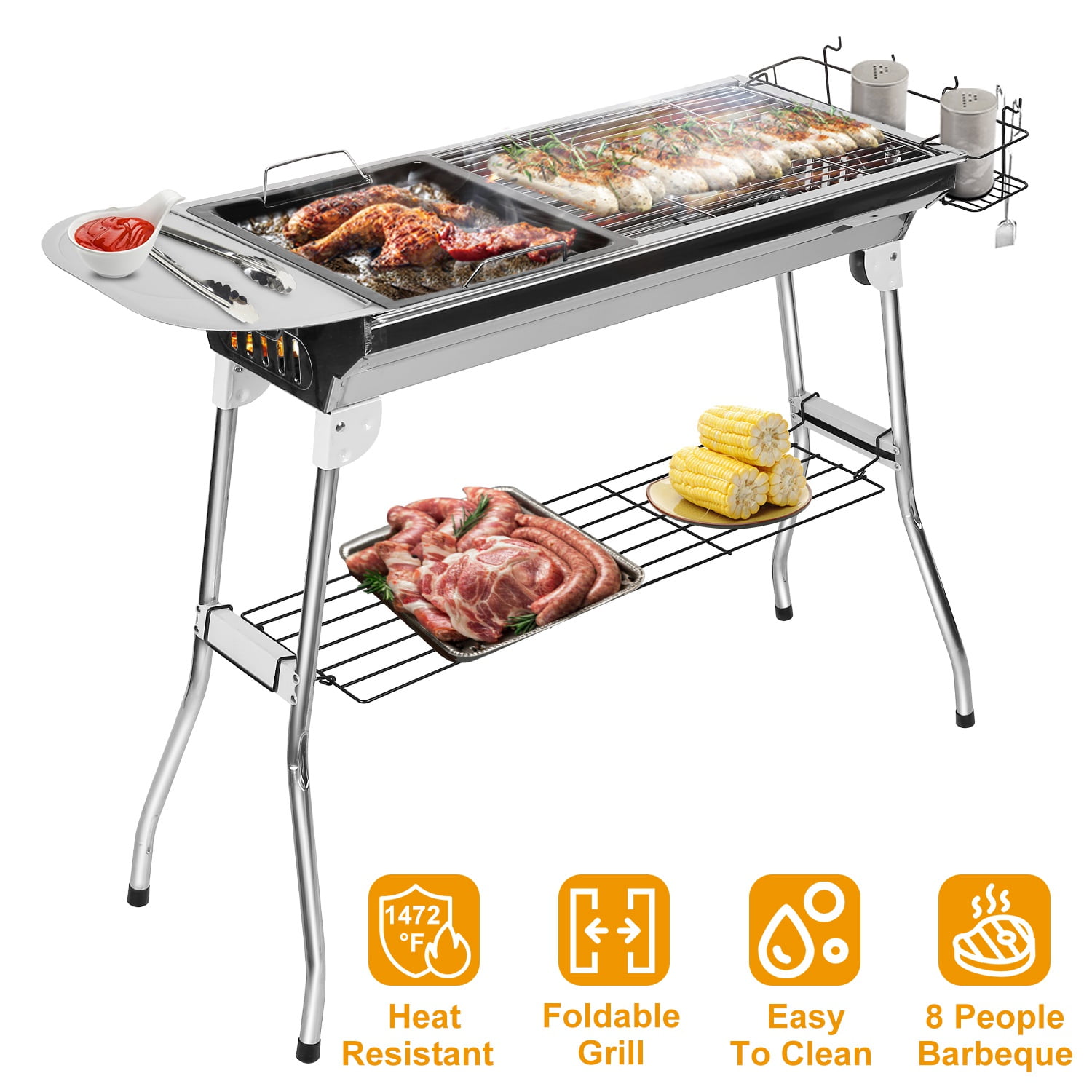 Large BBQ Grill Portable Folding Charcoal Barbecue Garden Picnic BBQ Steel Stove 