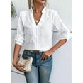 thumbnail image 4 of Women'S Crochet Embroidery Eyelet Tops Shirt Blouse Boho Long Sleeve Button Front Blouse White XL, 4 of 7