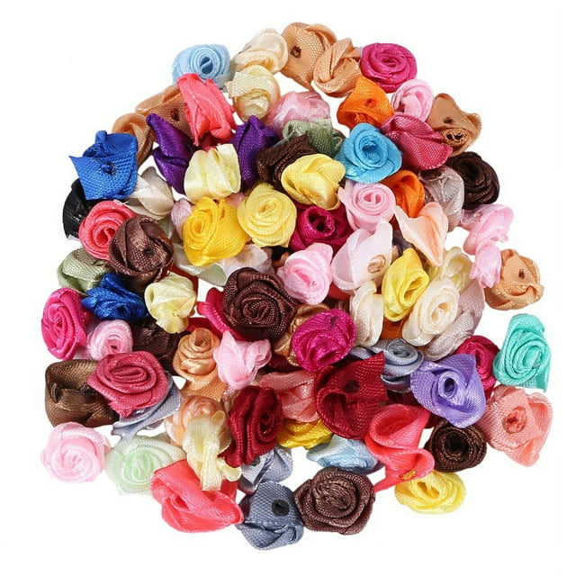 100pzs / Lote Mini rosetones de cinta de rasa de saten hechos a mano Flor de tela Apliques para la decoracion de la boda Accesorios de costura de artesania