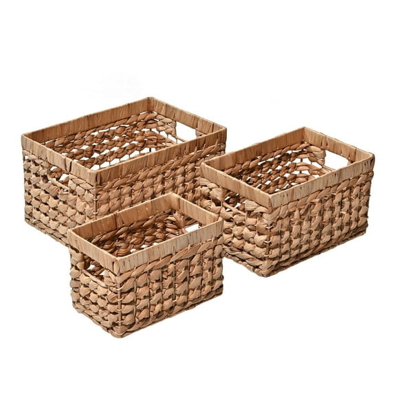happimess Hayden Bohemian Cottage Hand-Woven Hyacinth Rectangular Nesting Baskets with Handles, Natural (Set of 3), BSK2012A-3SET