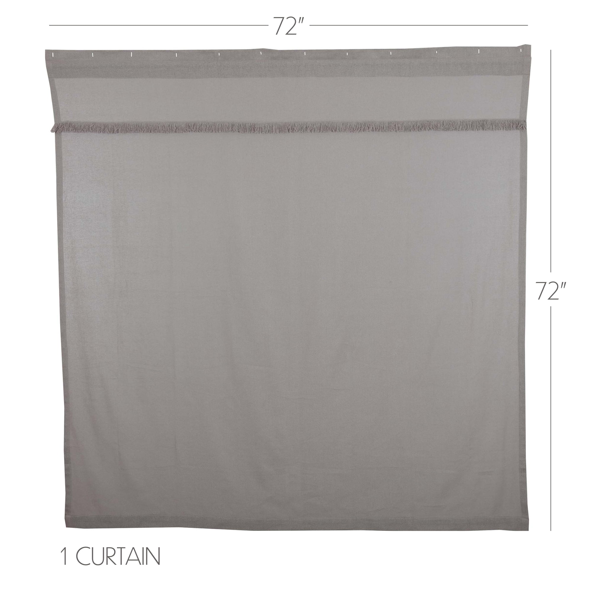VHC Brands Burlap Dove Grey Fringe Farmhouse Unlined Shower Curtain 72x72