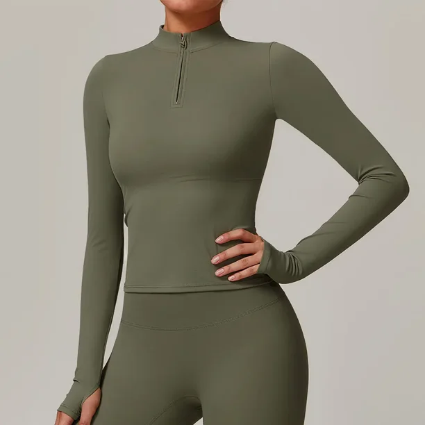 Camisas de Yoga de manga larga con cremallera, Top deportivo para Fitness, Top de Yoga, Top de entrenamiento para gimnasio, ropa deportiva para mujer, ropa de manga larga para correr con realce