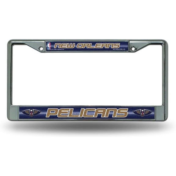 New Orleans Basketball Pelicans Standard Size Chrome License Plate Frame - It Sparkles! - Let's Go!