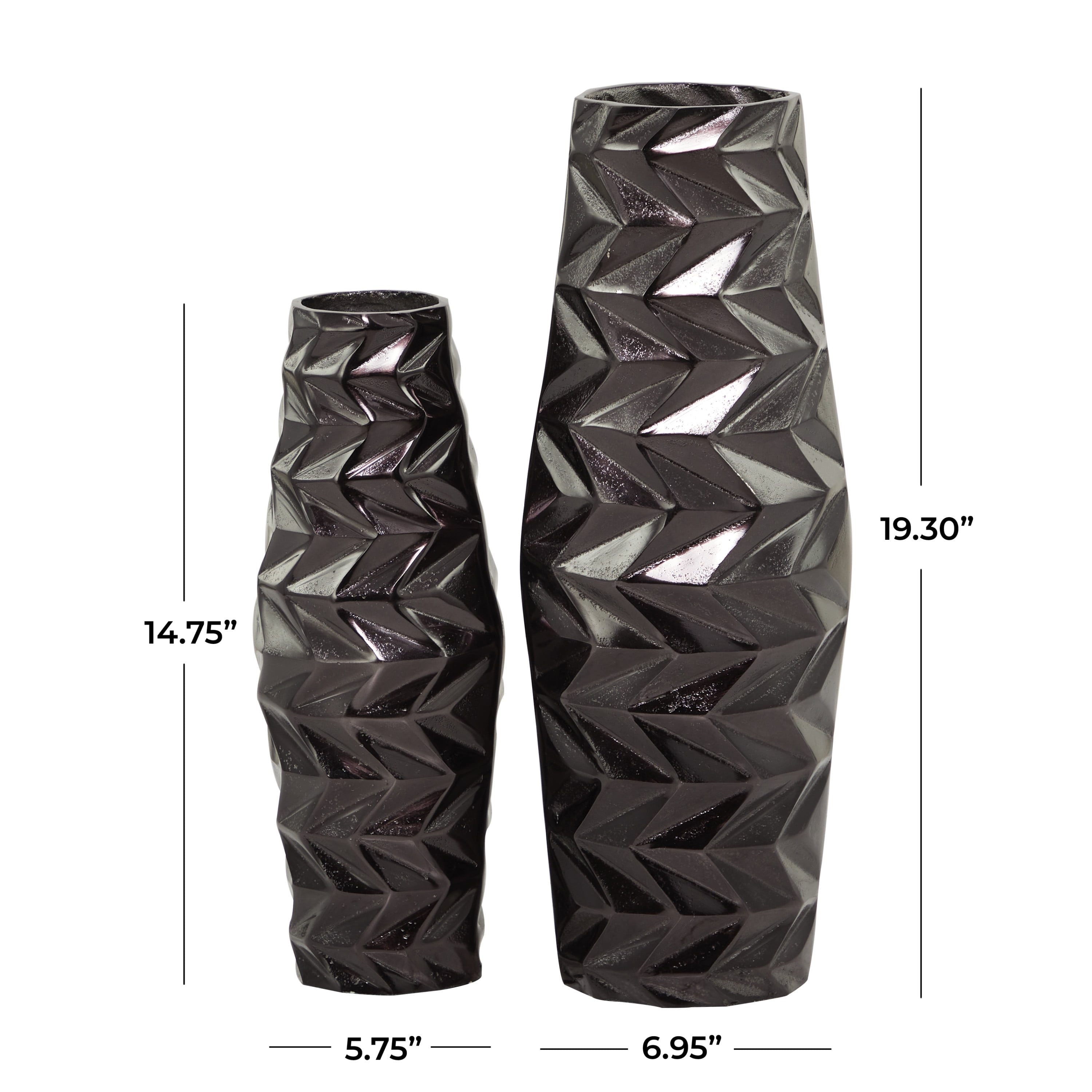 DecMode 19", 15"H Geometric Black Aluminum Vase, Set of 2