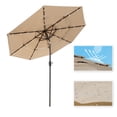 thumbnail image 4 of 9ft Solar Umbrella 32 LED Lighted Patio Umbrella Table Market Umbrella with Tilt and Crank Outdoor Umbrella for Garden, Deck, Backyard, Pool and Beach, 3 Tiers (Beige), 4 of 8