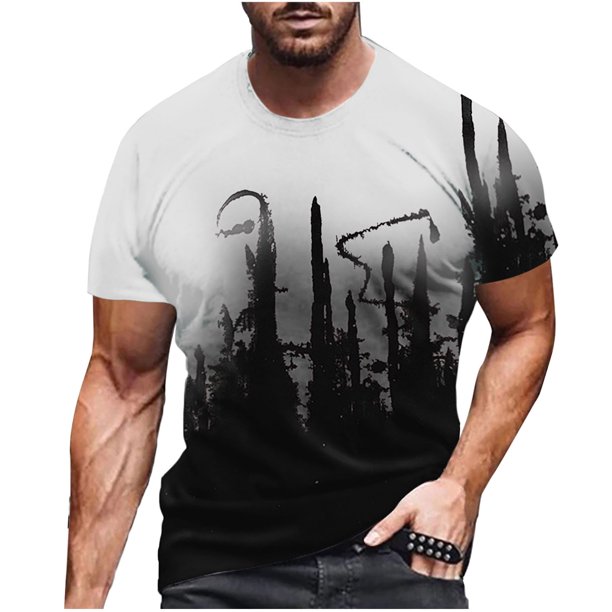ICHUANYI Clearance Men Casual Round Neck 3D Digital Print Pullover Fitness Sports Shorts Sleeves T Shirt Blouse(White, XXXL) Ichuanyi Ichuanyi