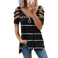 thumbnail image 1 of QJUHUNG Women Summer Short Sleeve Cold Shoulder V Neck Zipper Tunic Tops Loose Leopard Blouse, 1 of 2