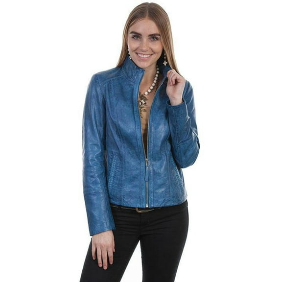 Scully L5-193-XS Women Leather Zip Front Jacket, Denim - Extra Small