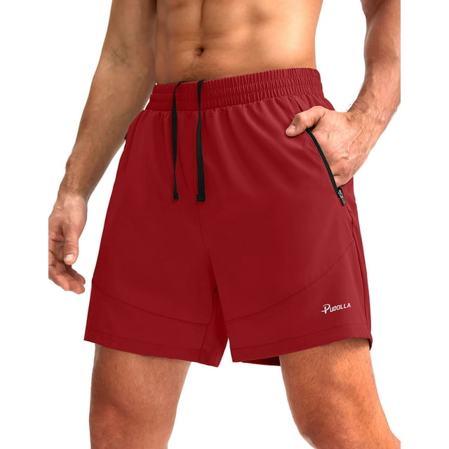 Pantalones cortos para correr Pudolla para hombre, entrenamiento, atlético, rojo, XS