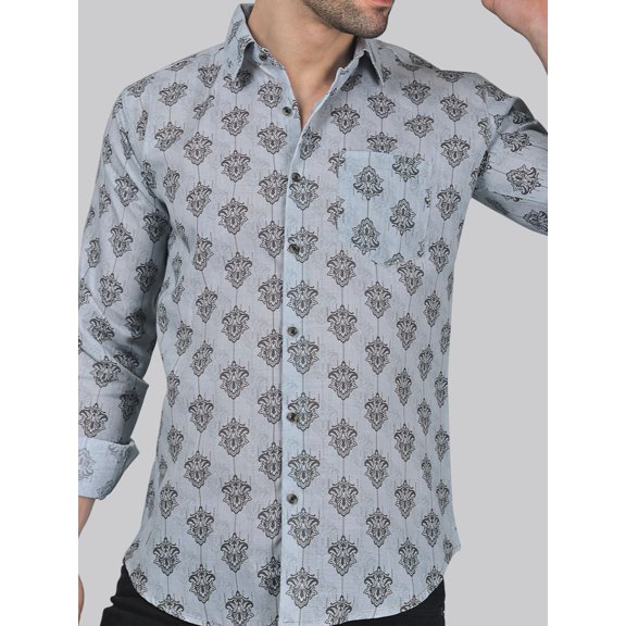 Flamingo Frenzy Men's Printed Full Sleeve Casual Linen Shirt