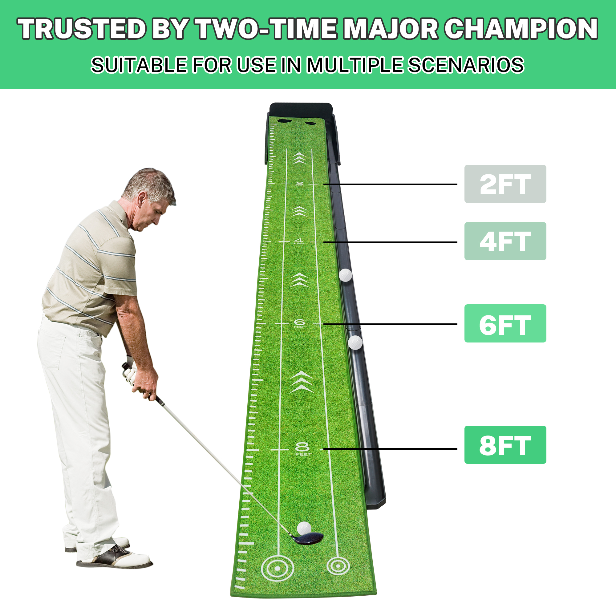 Segmart Putting Green Golf Mat for Indoors, Golf Training Bundles with 3 Bonus Balls, Improve Accuracy and Speed, Auto Ball Return, Indoor/Outdoor Practice Golf Accessories Golf Gift for Men - image 5 of 9