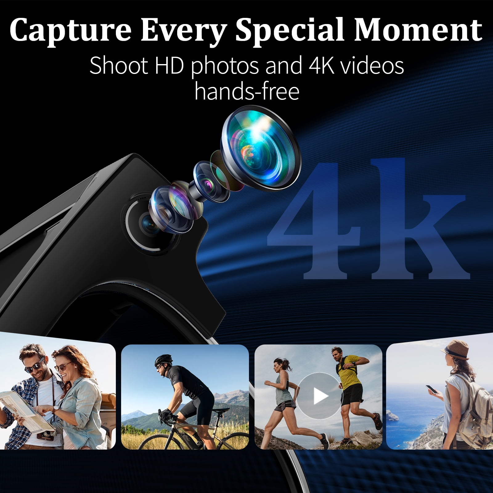AI Smart Glasses with 8MP Camera, 4K Video & HD Photo, Bluetooth Audio, AI Voice Assistant, Real-Time Translation, Object Recognition, Noise-Cancel Calls, Music, Photochromic Lenses