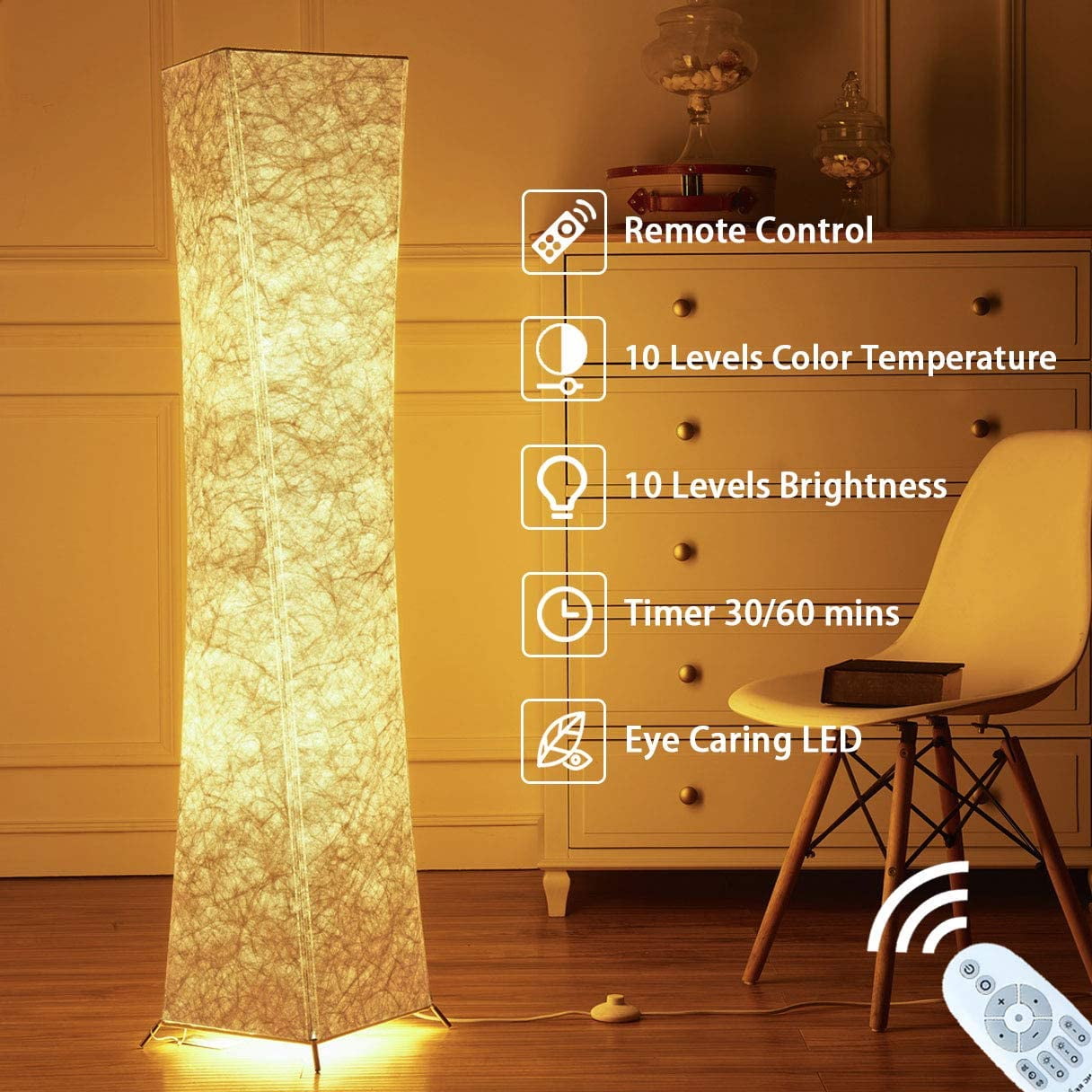 Floor Lamp, CHIPHY Standing lamp with Remote Control, Dimmable and Adjustable Color Temperature 12W LED Bulbs(2400 Lumens, 100 Watt Equivalent) White Fabric Cozy for Bedroom and Living Room - Walmart.com
