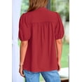thumbnail image 3 of PRETTYGARDEN Womens Casual Summer Tops V Neck Short Puff Sleeve Pleated Cotton T Shirts Loose Dressy Blouses, 3 of 8