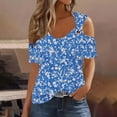 thumbnail image 2 of Tnhcen Women's 2025 Summer New Off-Shoulder Floral Print Blouses - Breathable Mesh Tops with Hollow Design Plus Size S-3XL Stretchy Polyester Spandex Shirts, 2 of 5
