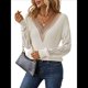 thumbnail image 3 of Suéteres de Larga para Mujer, de Otoño, con Encaje, Cuello en V, de Punto, Hombros Caídos, Jerseys, Tops. Lechoso S, 3 of 10
