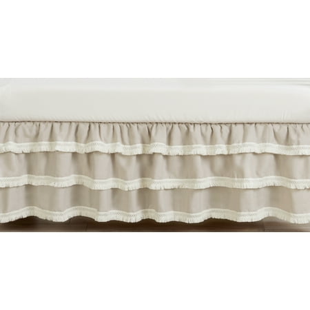 UPC: 0846480090854 | Boho Fringe Linen 3-Tiered Dust Ruffle Crib Skirt by Sweet Jojo Designs
