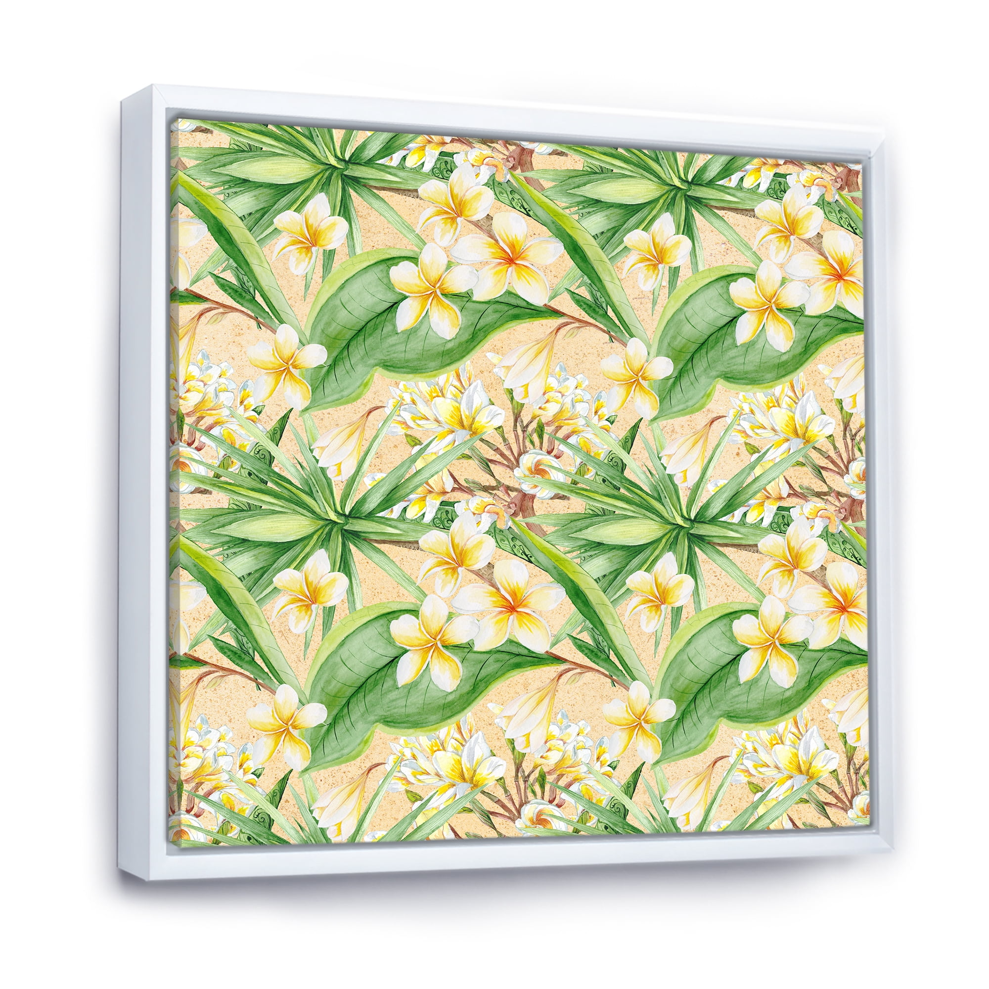 Designart 'Yellow Flowers and Tropical Foliage XIII' Modern Framed Canvas Wall Art Print