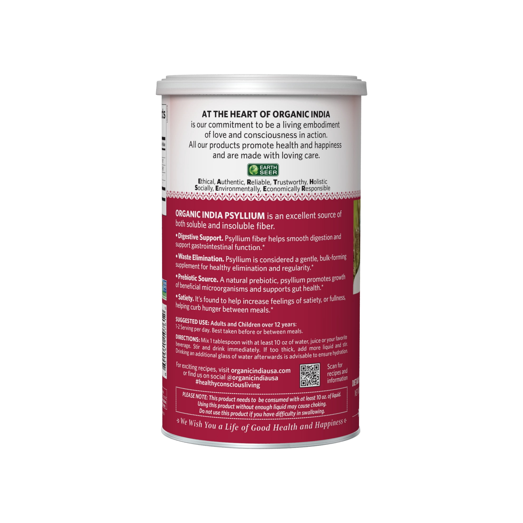 Organic India Psyllium, Whole Husk 100% Certified Organic Fiber, Natural Dietary Fiber 12 oz