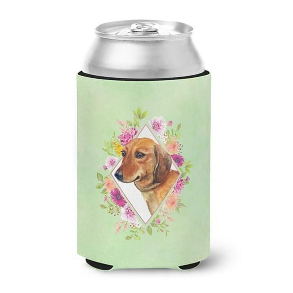 Dachshund Red No.1 Green Flowers Can or Bottle Hugger