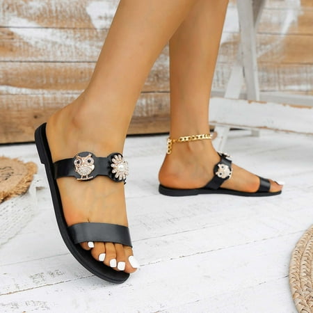 

Binmer Womens Summer Metal Decoration Peep Toe Flats Casual Comfortable Slippers