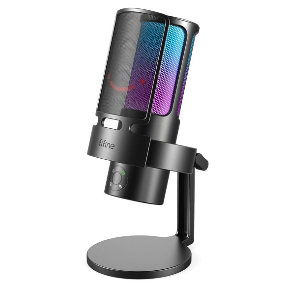 Fifine Gaming Usb Microphone, Pc Computer Mic With 4 Polar Patterns For Podcast Streaming Recording Youtube, Rgb Condenser Desktop Mic For Windows, Mac, With Headphone Jack-Ampligame A8 Plus