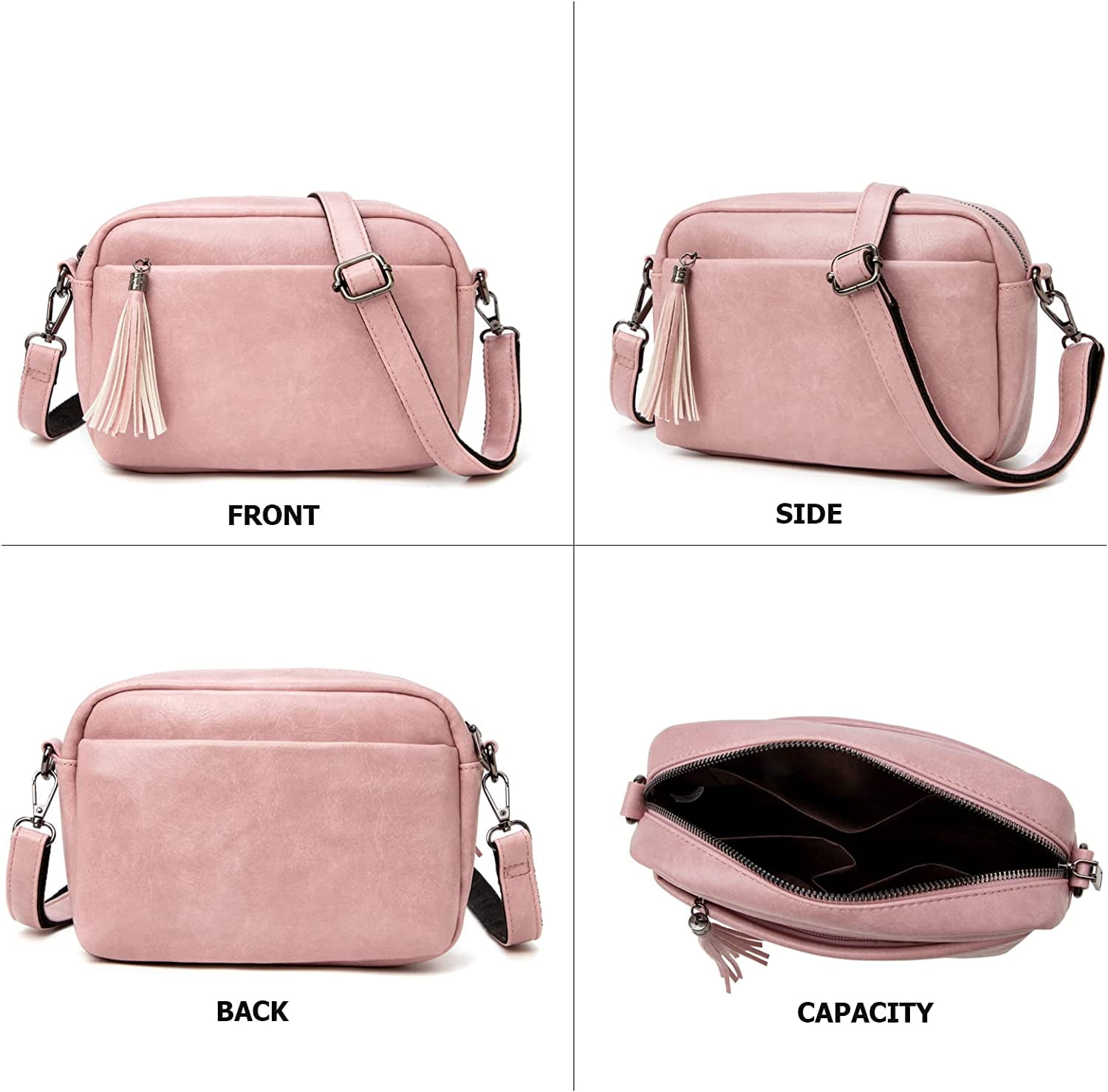 Lightweight Medium Crossbody Bag for Women, Camera Shoulder Purses Pocketbooks with Tassel and Triple Zipper Pocket