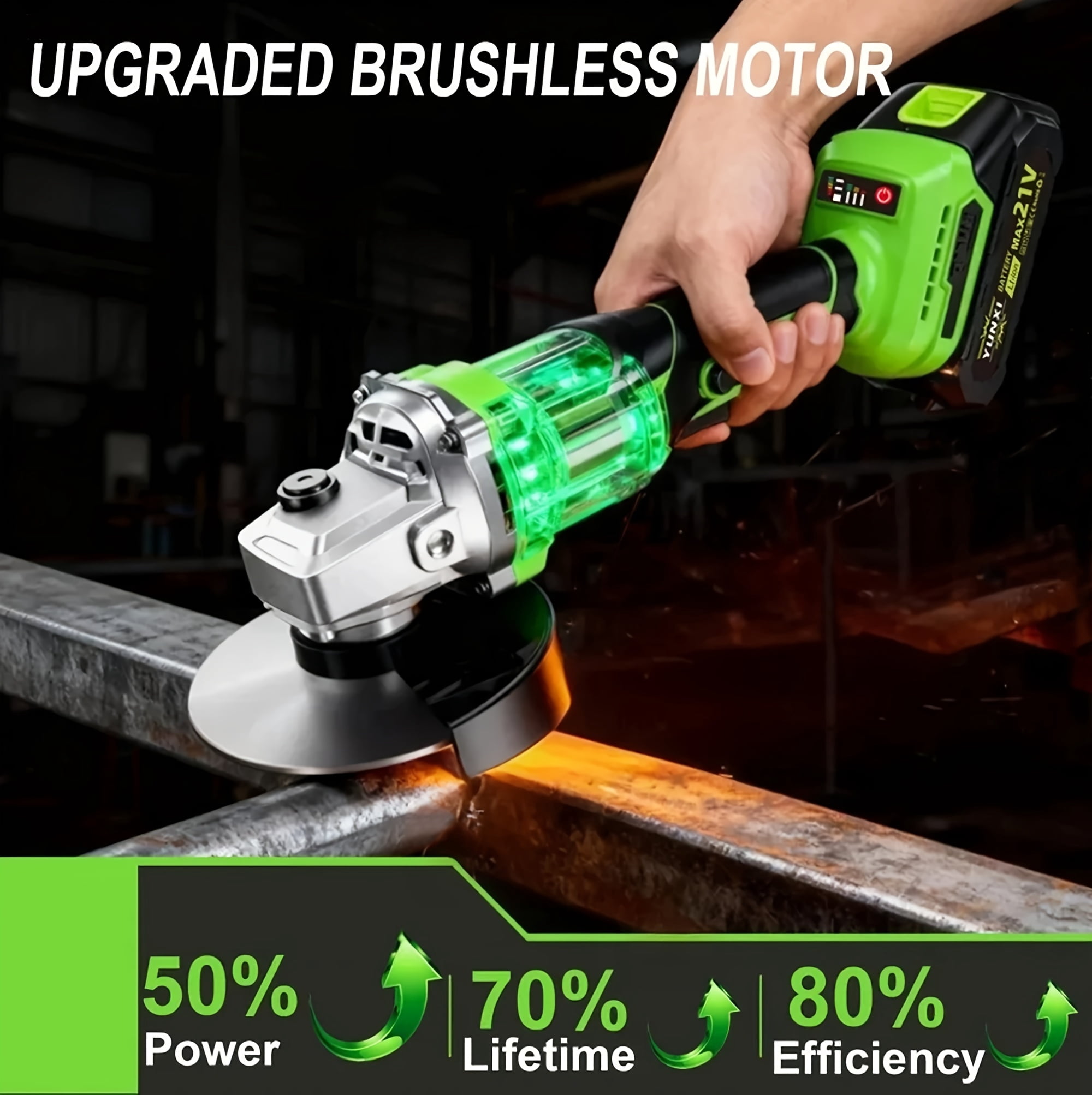 DGB Cordless Brushless Angle Grinder, Variable Speed Electric Grinder with Ergonomic Anti-Vibration Handle, Safety Guard, Rechargeable Tool for Cutting, Grinding & Metalworking Projects