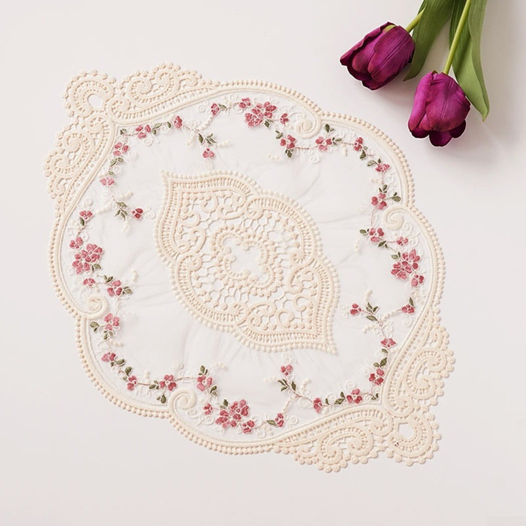 White Embroidered Lace Tablecloth Floral Table Runner Doily Wedding Party Decor 