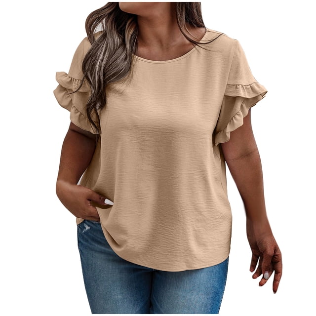 Liquidation d'Économies! Hauts Oversize pour Femmes en Liquidation, Hauts Blouse d'Été pour Femmes, T-shirt à Manches Courtes Décontracté Uni de Printemps pour Femmes Grande Taille, Haut/chemise à Manches Courtes à Col Rond