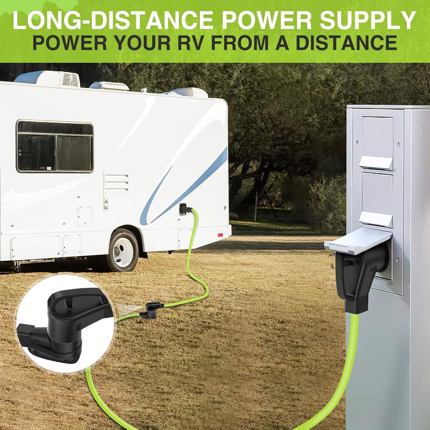 Nilight 100FT 50 Amp RV Extension Cord 250V Heavy Duty 6/3+8/1 Gauge Pure Copper STW Wire UL ETL Listed 4 Prong 14-50P 14-50R Weatherproof Suit for EV Trailer Campers Bright Green