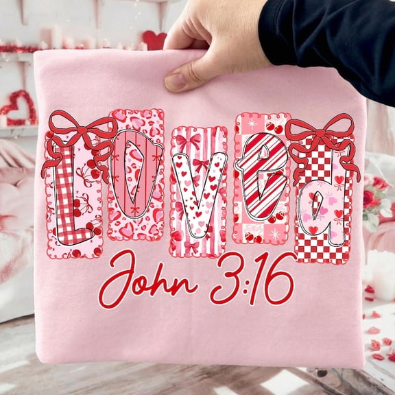 Christian Love Shirt Loved John 3:16 Bible Verse Love Tee Soft LIGHT PINK S-5XL