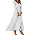 thumbnail image 2 of Women's Casual Maxi Dress Long Sleeve V Neck Dress Elegant A-Line Long Flowy Dress For Wedding Guest Cocktail Party Formal White M, 2 of 6
