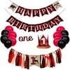 Pratyus Lumberjack First Birthday Party Decoration, Buffalo Plaid Camping Wild Bear 1St Party Supplies With Birthday Banner And Garland,Baby Crown Hat And Cake Topper For Baby Girl Boy Photo Booth Pro