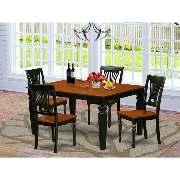 WEPL5-BCH-W 5 Pc Dinette set with a Dining Table and 4 Wood Dining Chairs in Black