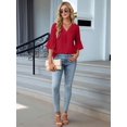 thumbnail image 5 of Women'S 3/4 Length Sleeve Tops Summer Dressy Casual Blouses Work Shirts Chiffon V Neck Outfits Red XXL, 5 of 8