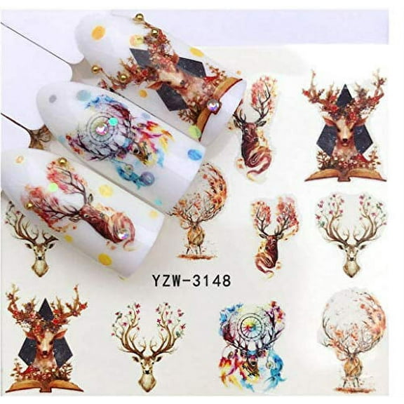 Sheet of Deers and Antlers with flowers and dream catchers Nail Art - Nail Decals