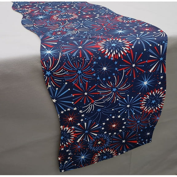 Americana Table Runner by Penny's Needful Things (3 Feet Long - SCALLOPED) (Fireworks)