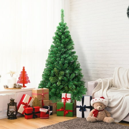 Christmas Artificial Tree Gymax 5'/6'/7'/8' Green Holiday Season Artificial PVC Christmas Tree Indoor Outdoor Stand ()