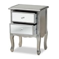 thumbnail image 2 of Baxton Studio Leonie Modern Transitional French Brushed Silver Finished Wood and Mirrored Glass 2-Drawer End Table, 2 of 9