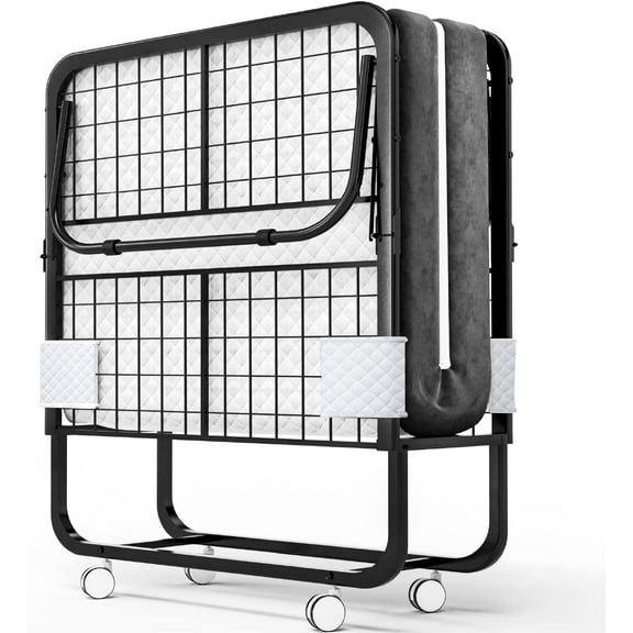 EconoHome Folding Bed with Mattress - 75x31 Cot Size Bed Frame - Portable Foldable Roll Away Adult Bed for Guest - 5-inch Thick Memory Foam Cot Mattress - Space Saving Fold Up Bed for Easy Storage