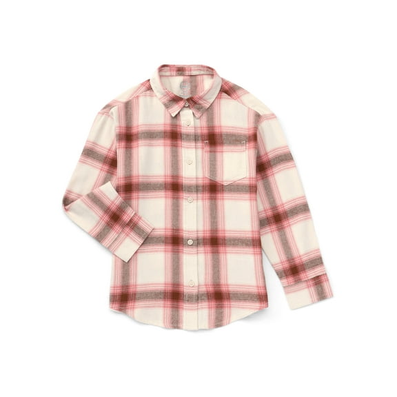 Wonder Nation Girls Flannel Shirt with Long Sleeves, Sizes 4-18 & Plus