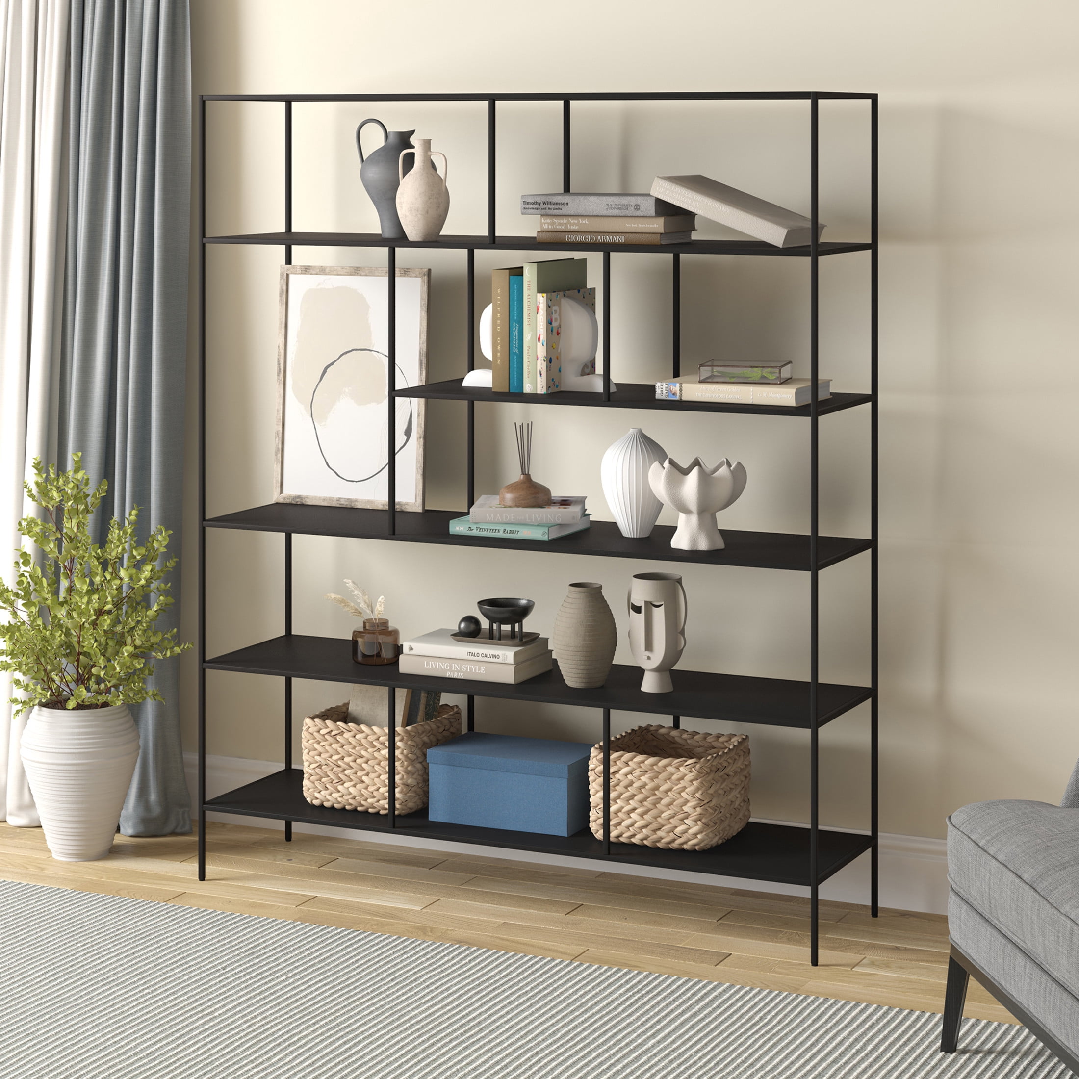 Evelyn&Zoe Modern/Contemporary 72" Tall Blackened Bronze Bookcase