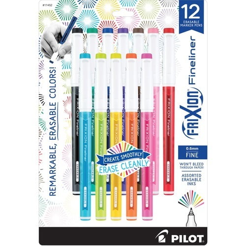 FriXion Fineliner Erasable Marker Pens Fine Pen Point - 0.6 mm Pen Point SizeGel-based Ink - 12 / Set