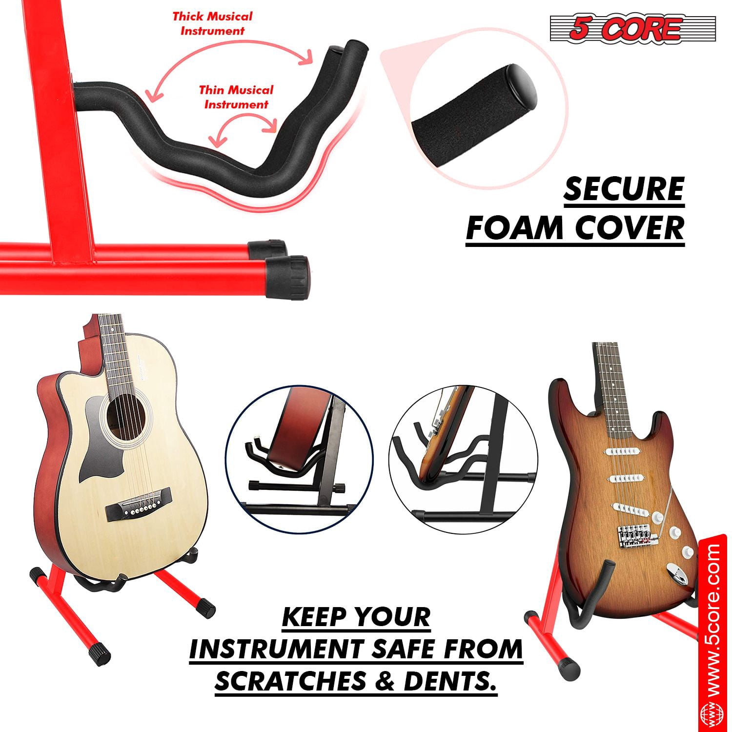 5Core Guitar Stand Floor A Frame Electric Acoustic Bass Soporte Para Guitarra RED