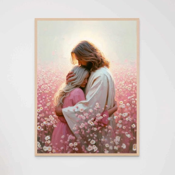Beloved Faith Christian Jesus With Girl Picture With Woman Art Bible Religious Sketches, Unframed Paper Poster 8x10in