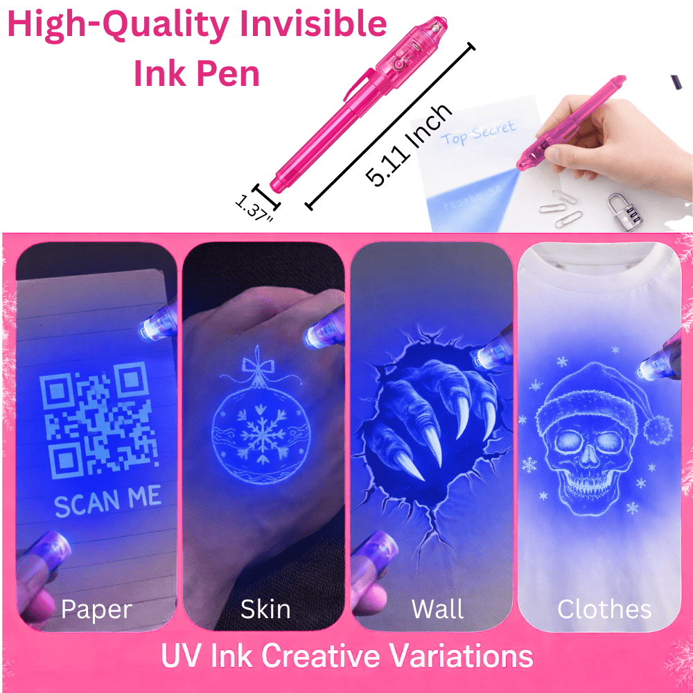 Invisible Spy Ink Pen 6 Pack with UV Light - Secret Message