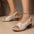 thumbnail image 4 of Rokment Womens Platform High Heels Dressy Sandals 2026 Fashion Hollow out Leather Open Toe Chunky Block Stackable Heeled Adjustable Slingback Dress Summer Shoes for Ladies Beige Size 6, 4 of 8